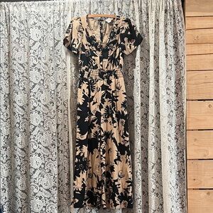 Anthropologie Black and Tan Floral Jumpsuit Size Small